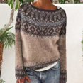 thumbnail image 2 of YEJIMAN Sweaters for Women Knitted Isle Print Retro Sweater Casual Loose Crewneck Long Sleeve Lightweight Cropped Pullover Tops Fall Fashion Must Haves Khaki, 2 of 4