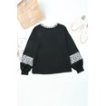 thumbnail image 1 of ABPHQTO Top de mujer con cuello redondo y manga globo con estampado de leopardo negro, 1 of 5