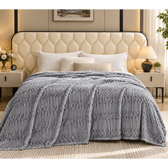 HEYMKGO Grey Knit Throw Blanket - 39x59 Inch Plush Fleece Sofa Blanket, Ultra Soft & Cozy Knitted Blanket for Couch, Bed & Home Decor, Best Gift Blanket