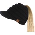 thumbnail image 1 of HSHDLDF Ponytail Messy Bun BeanieTail Women's Beanie Solid Ribbed Hat Cap, 1 of 4
