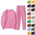 thumbnail image 3 of WTXUE Sweatsuits, Women's Fashionable Sports Casual Solid Color Jacket Sweatshirt Trousers Round Neck Suit, Women, Gold L, 3 of 5