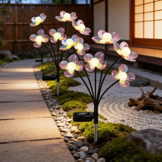 Luces solares para jardín con estaca | Luces LED artificiales para exteriores, ideales para patios, jardines y caminos | Decoración solar impermeable para césped