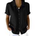 thumbnail image 2 of Stamzod Womens Casual Button Up Shirt Summer Collared Short Sleeve Tops Dressy Work Blouses Beach Vacation Clothes Black XXL, 2 of 8