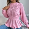 thumbnail image 5 of Aboser Women's Cable Knit Peplum Sweaters Elegant Ruffle Hem Tunic Shirts Trendy Long Lantern Sleeve Pullover Sweater Breathable Soft Crewneck Jumper Tops, 5 of 9
