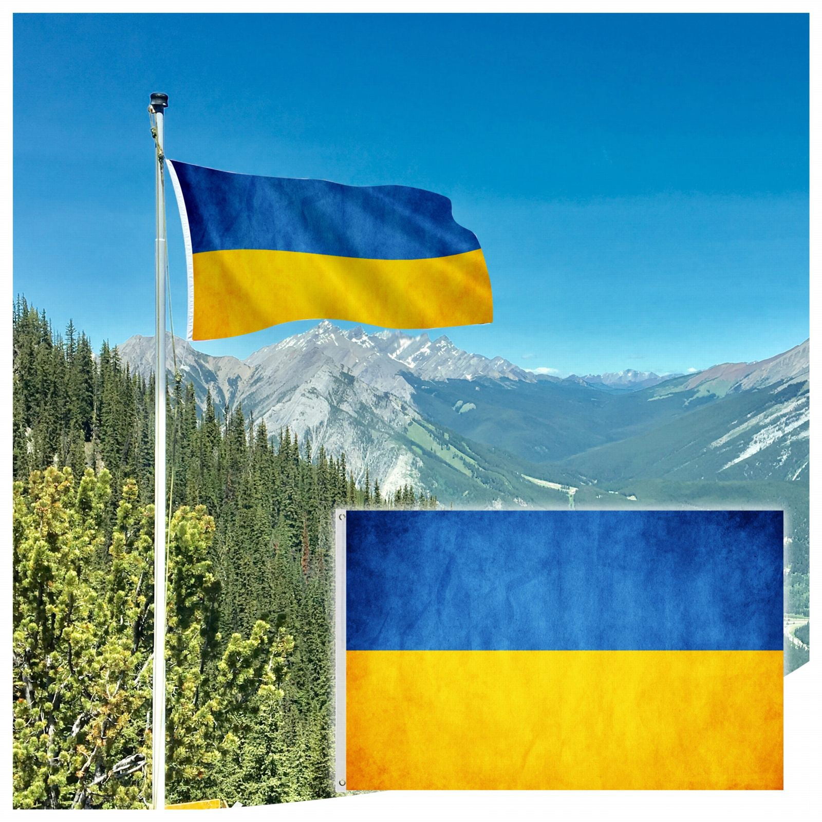 Ukraine Flag 3x5FT Outdoor Indoor Vivid Color Double-Stitched Edges Ukrainian x US National Friendly Flags with Two Brass Grommets #Black - 3x5FT E 