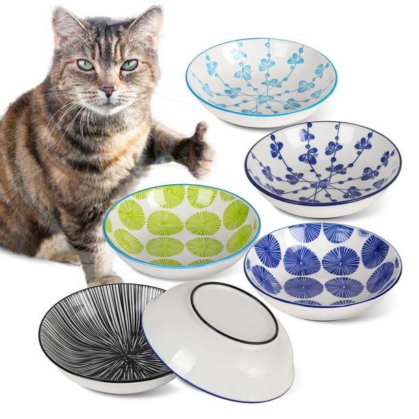 Comedero para Mascotas HAPPY KIT Juego de 6 Platos de Cerámica para Gatos Antideslizantes
