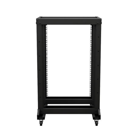 NavePoint 4-Post Adjustable Rack, 18U, Cage Nuts, Includes Casters, Black, SRB Series