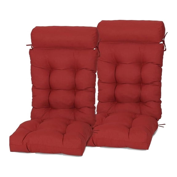 18" x 47" Tufted Segmented Rocking Outdoor Chair Cushion, Water Resistant & Fade Resistant Polyester High Back Patio Adirondack Chair Cushion with Straps, Set of 2, Red
