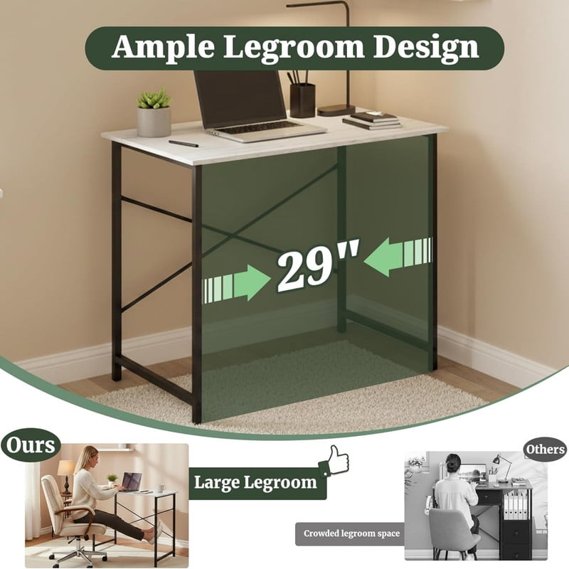 Kelno 31" Computer Desk Gaming Table Home Office Writing Study Workstation with Sturdy Metal Frame, White Black