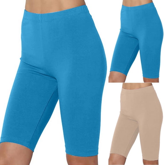 Feancey Knee Length Biker Shorts for Women Fitness Yoga Leggings High Waisted Running Gym Shorts Solid Color Sports Short Pants Beige 4XL