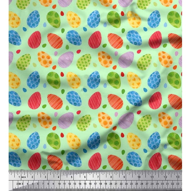 Soimoi Polyester Crepe Fabric Egg Easter Decor Fabric Printed Yard 52 Inch Wide