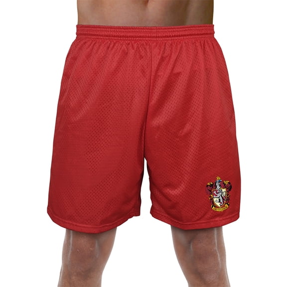 Harry Potter Gryffindor Crest Mens Lined Mesh Shorts, Red, Small
