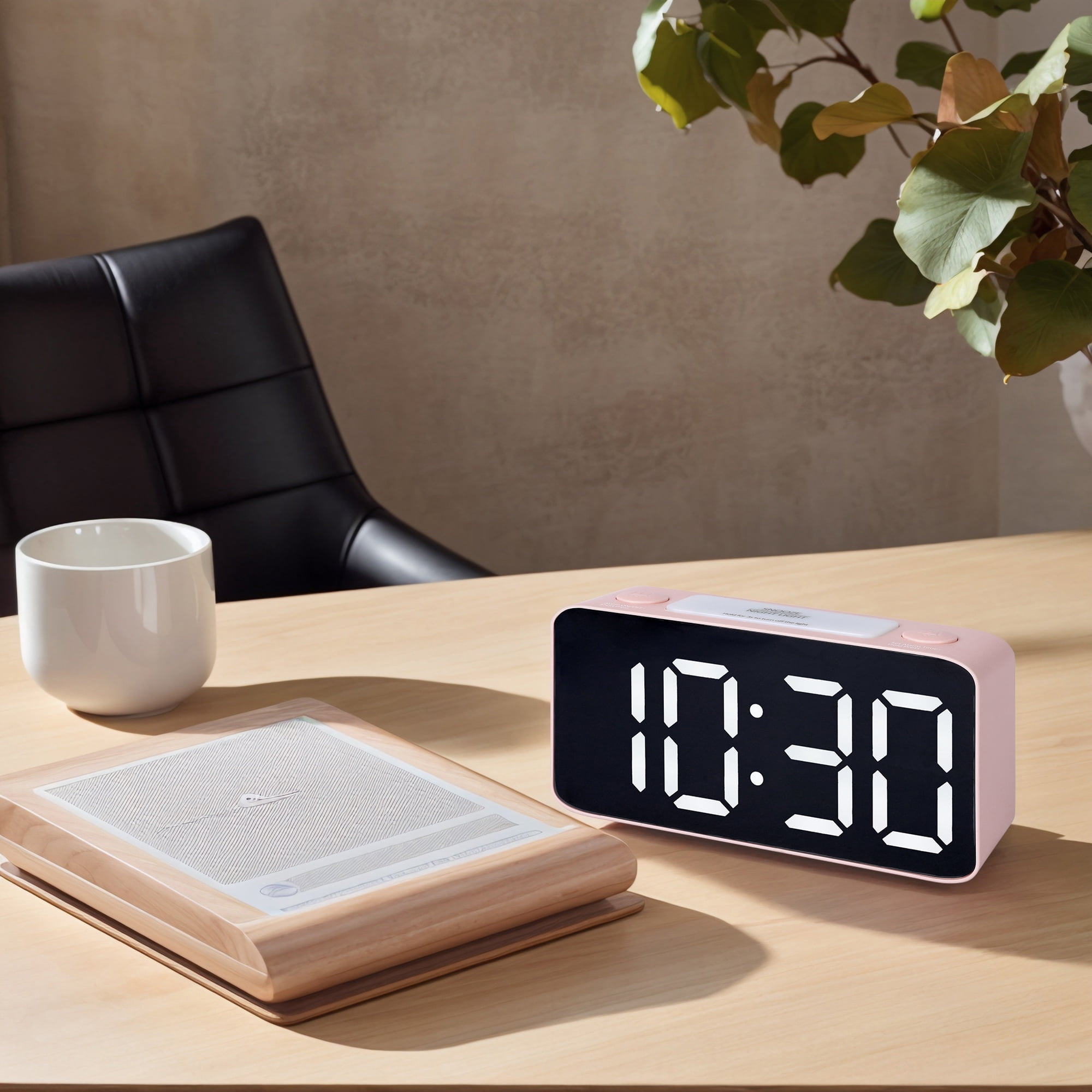 Unique Bargains Large LED Display Digital Alarm Clock Pink 6.7"L x 2.0"W x 3.1"H