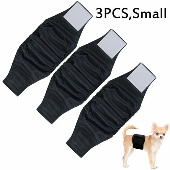 SIISLL Washable Dog Diapers - Washable Male Dog Belly bands - Reusable Male Dog Diapers-Super-Absorbent Dog Wraps 3Pack  (Black,Small)