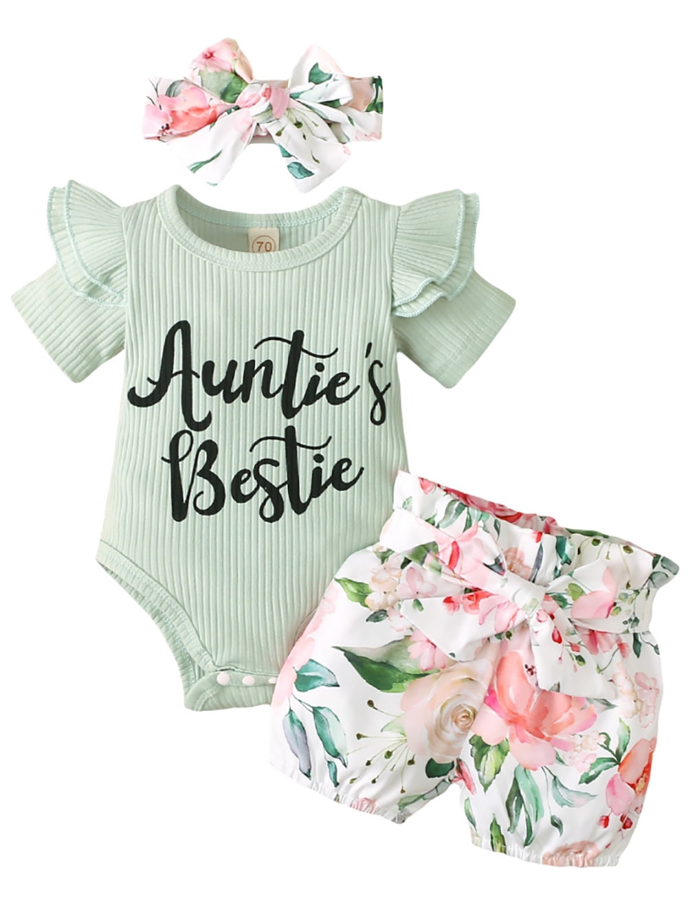 Newborn Baby Girls Outfits Auntie‘s Bestie Rompers Floral Shorts ...