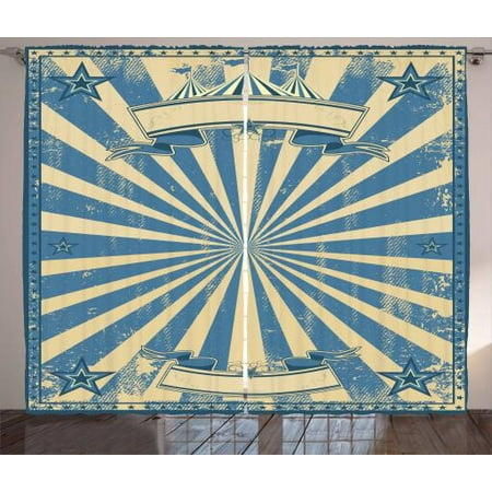 Vintage Blue Curtains 2 Panels Set Carnival Show Themed Rustic