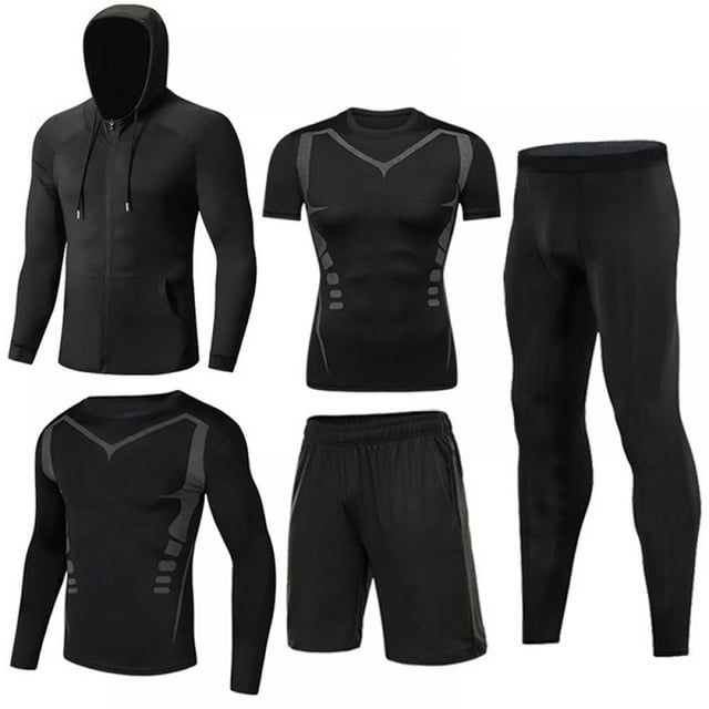 PENGXIANG 5Pcs Men‘s Compression Pants Shirt Top Long Sleeve Jacket Athletic Sets Gym Clothing Men Workout