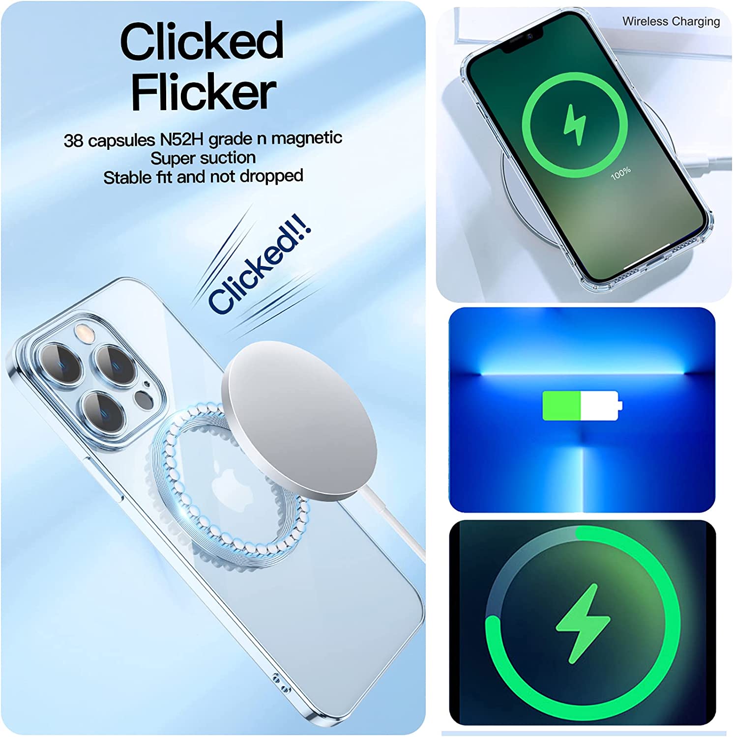 Custodia Per IPhone 13 Pro Max Con Paillettes E Strass Argento – Compatibile MagSafe – TPU Morbido