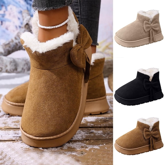 Clearance Lenago Womens Boots Snow Shoes for Women Slip On Warm Slippers Faux Suede Platform with Soft Comfortable Foam Cozy House Slipper Winter Indoor & Outdoor Boots
