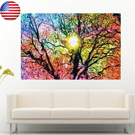 - Colorful Sun Shinning Psychedelic Trippy Tree Bathroom Home Decor Collection Oversized Wall Silk Cloth Poster Art ,20