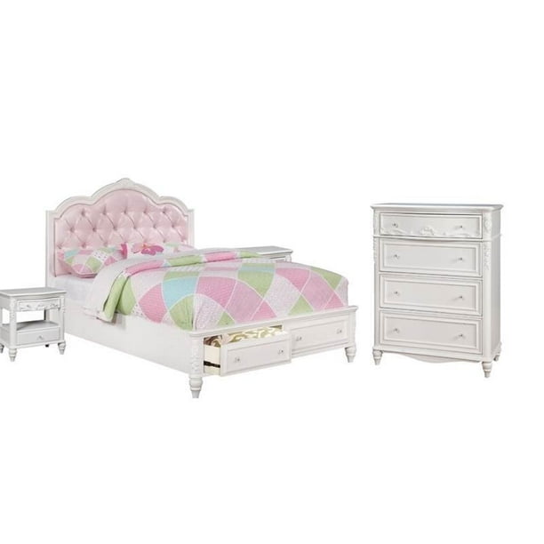 4 Piece Kids Bedroom Set with Chest and Tuft Bed with (Set of 2) Night