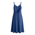 thumbnail image 5 of Women's Linen Dresses Solid Color Summer Beach Vacation Plus Size Sleeveless Flowy Loose Maxi Sundress Boat Neck Button Down Breathable Gauze Dress, 5 of 7