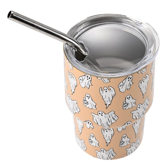 Cook with Color 5 oz Double-Wall Stainless Steel Insulated Mini Tumbler with Lid and Straw, Ghost Design