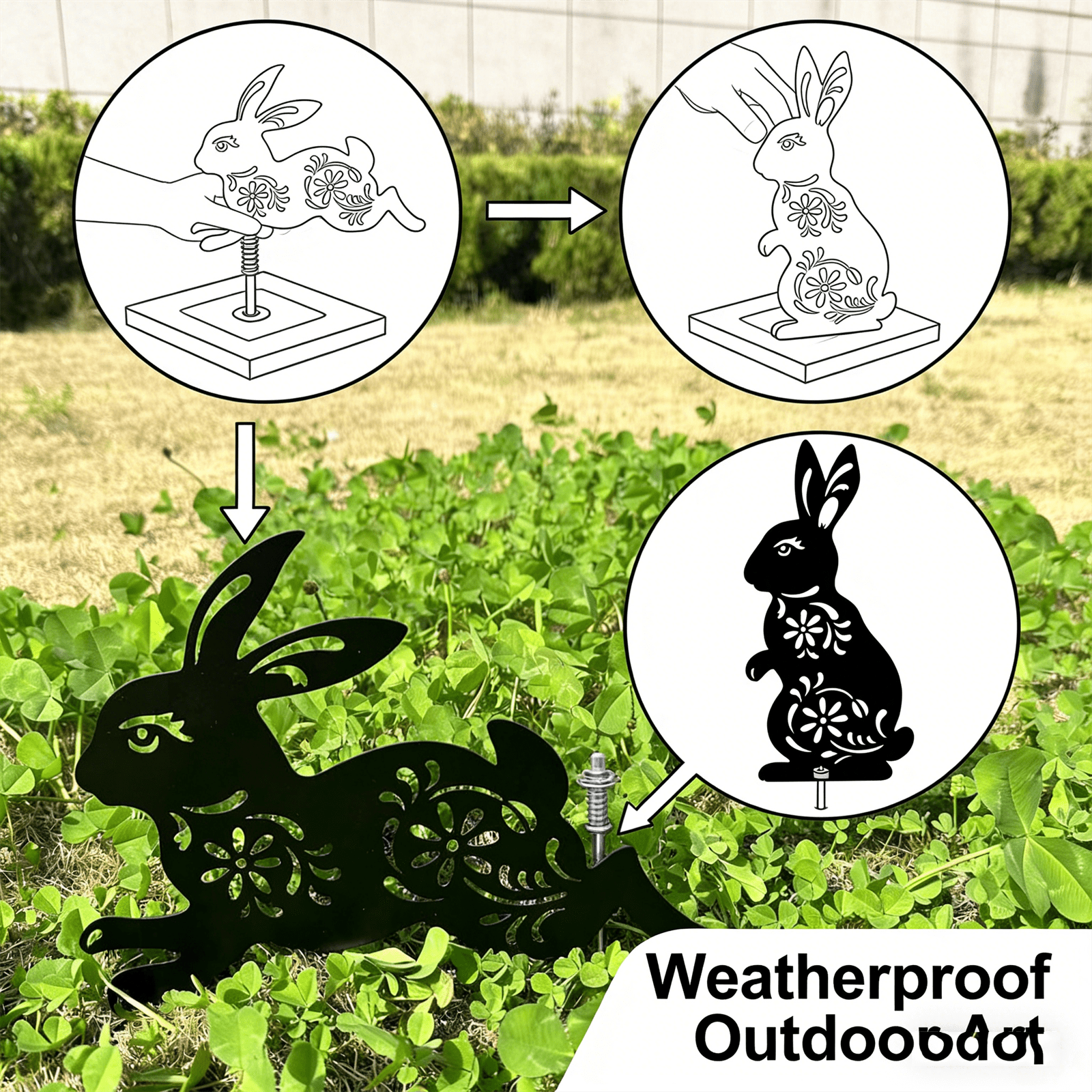 2 Peice Bunny Yard Sign,Metal Animal Yard Decor,Easter Bunny Lawn Signs with Stakes,Realistic Rabbits Decoration for Garden Lawn Pathway,Outdoor Metal Bunny Silhouette Art Decor