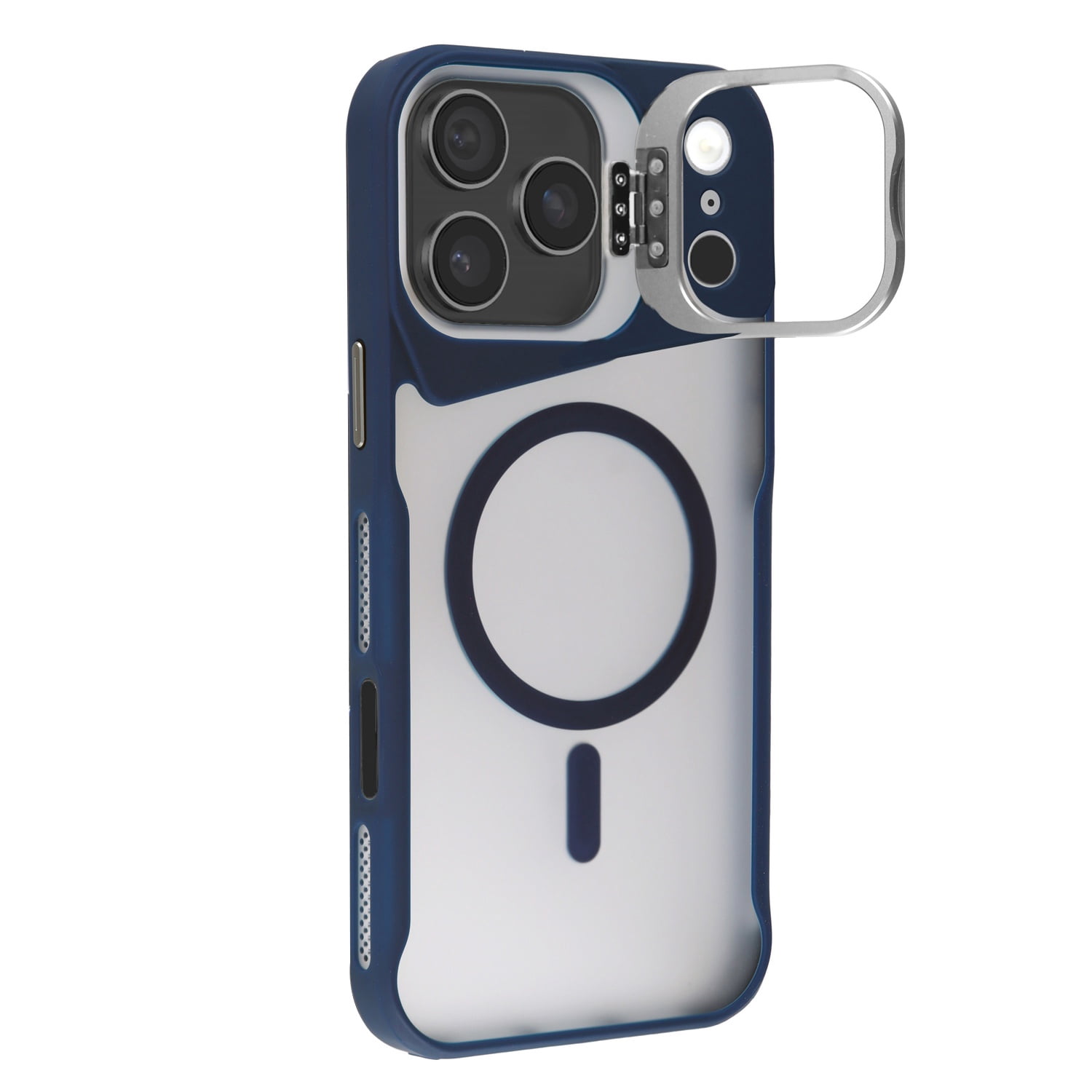 Durable Matte Transparent Camera Stand Case with Wireless Charging for iPhone 17 Pro Max - Blue