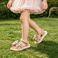 thumbnail image 3 of SGMVNU Girls' Sandals with Big Bowknot, Open Toe Soft Sole Flat Elegant Flower Girl Dress Shoes Beach Summer Casual Sandal, Size 11-12 Years , Brown, 3 of 6