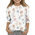 thumbnail image 2 of Unisex Kids Spring Tops Blouses for Girls Dressy Casual 3/4 Sleeve Loose Fit Floral Printed Round Neck Fall Trendy Shirts Lightweight Basic Tees, 2 of 5