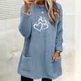 thumbnail image 2 of lcziwo Womens Fuzzy Fleece Sweatshirt Cute Heart Graphic Long Sleeve Crewneck Sherpa Pullover Loose Comfy Loungewear Thermal Tops with Pockets 50% Percent Off Sales Today Blue L, 2 of 6