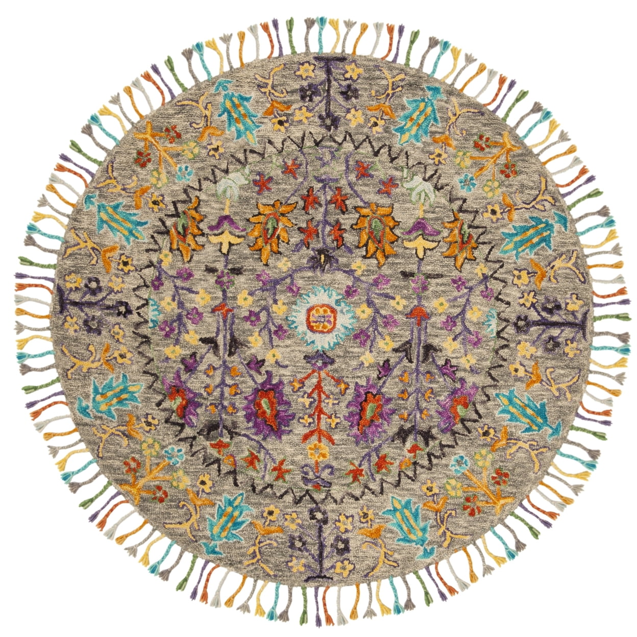 SAFAVIEH Blossom Hamilton Floral Wool Area Rug, Grey/Multi, 8' x 8' Square