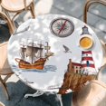 thumbnail image 2 of Nautical Lighthouses Round Tablecloth, Fitted Table Cover with Elastic for 36"-44" Round Tables, Ocean Ship Anchors Seashells Birds Table Cloth Outdoor Indoor Dinning Party Waterproof Tablecloths, 2 of 7