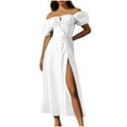thumbnail image 2 of Cagogo Women Homecoming Dresses Summer Casual 2025 Puff Sleeve Off Shoulder Corset Milkmaid Flowy A Line Long Split Maxi Sun Dress Going Out White Vestidos de Verano para Mujer, 2 of 8