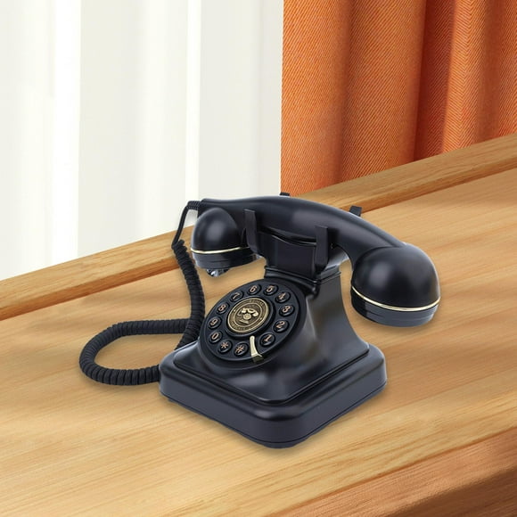 Teléfono retro con cable perfecl Teléfono de escritorio clásico adorno de escritorio Negro
