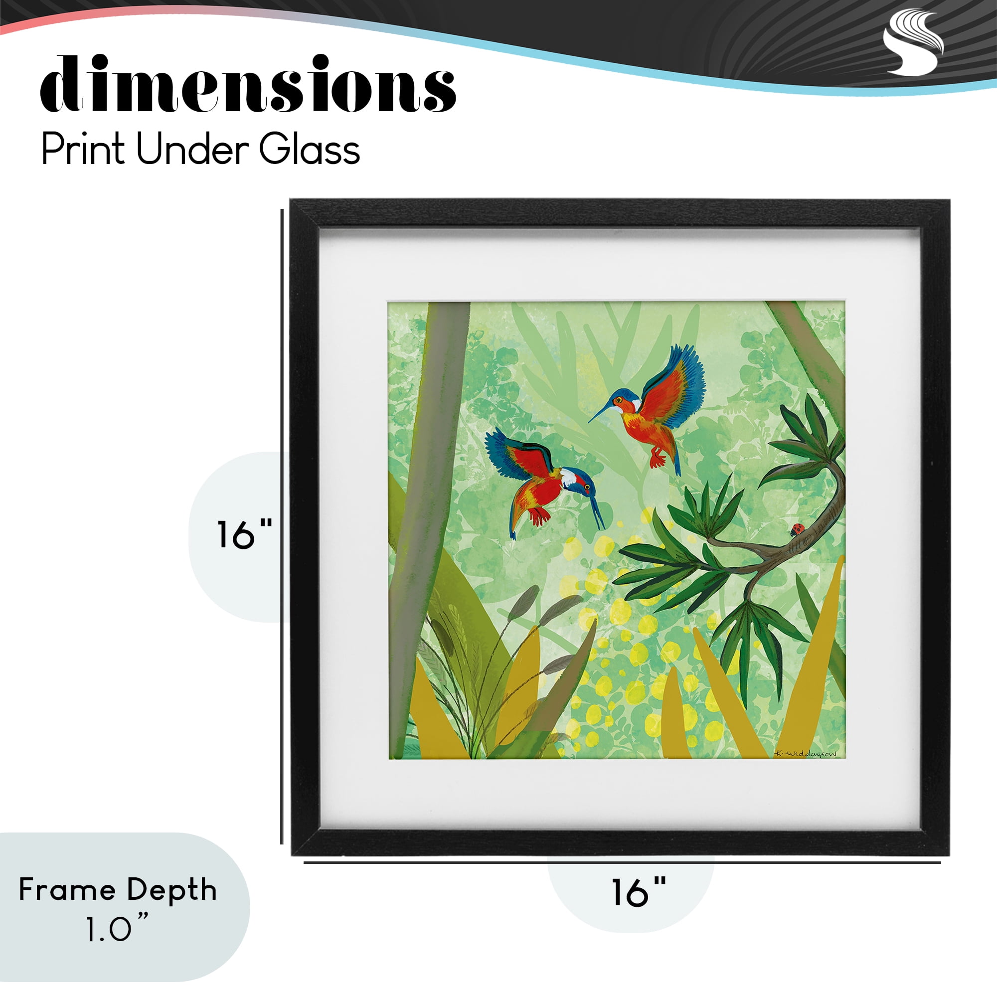 Stupell Industries Kingfishers in Jungle Branches Black Framed Print Under Glass, design by Kay Widdowson