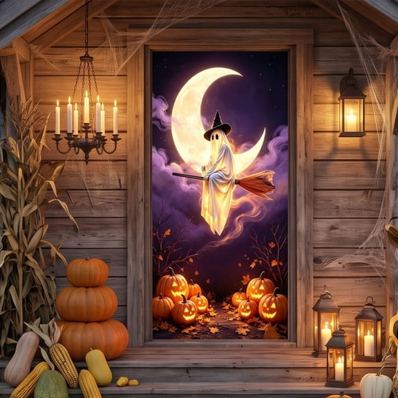 Cififendec Halloween Themed Door Cover Tapestry, Spooky Scene Backdrop for Home Entrance and Prop Shoot Decor, 70.86"×35.43"