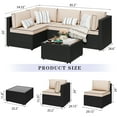 thumbnail image 6 of Walsunny 5 Pieces Outdoor Furniture Patio Sectional Sofa Set, Wicker Rattan Conversation Sets with Cushions and Glass Table, Black Rattan Khaki Cushions, 6 of 8