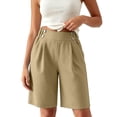 thumbnail image 4 of Binmer Women’s Elastic High Waist Pleated Bermuda Shorts with Pockets,Casual Loose Fit Summer Shorts Khaki,Women's Plus XL, 4 of 7