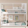 thumbnail image 2 of HOQBN Floor Bunk Bed Twin Over Twin,Metal Low Bunk Bed Frame with Storage Shelves and Storage Bag,White, 2 of 17