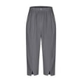 thumbnail image 5 of Women's Linen Pants 2025 High Waisted Straight Leg Loose Fit Casual Trousers with Side Slits & Pockets | Yubnlvae (Grey | L), 5 of 6