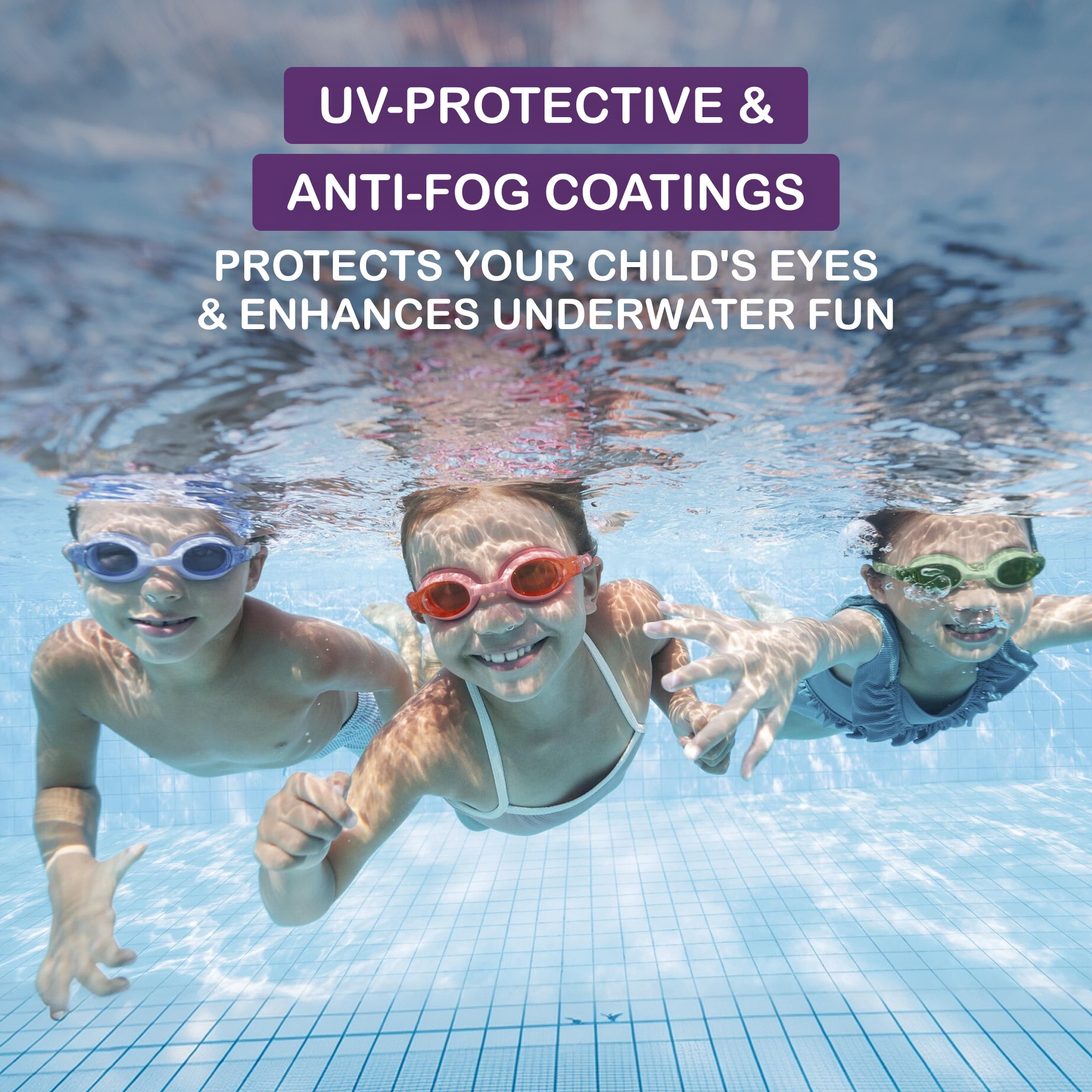 Puddle Jumper Child Swim Goggles, Non-Latex and Non-PVC, Kids Ages 3+, 3-Pack