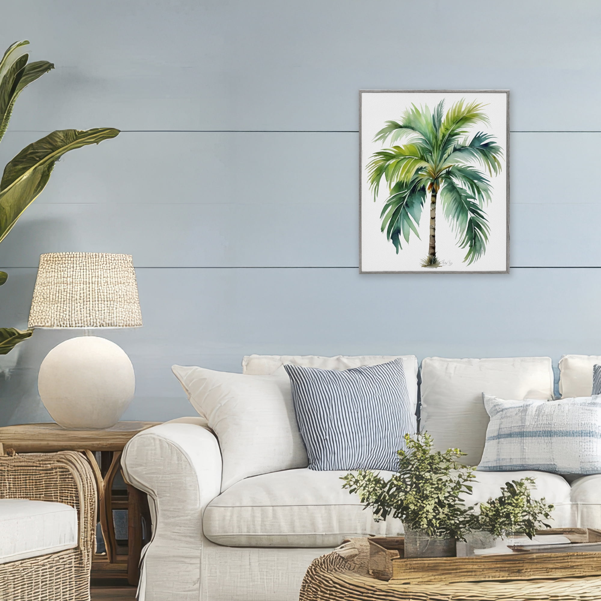 Stupell Industries Lagoon Majesty Palm Gray Framed Giclee Art, design by Shelly Craig