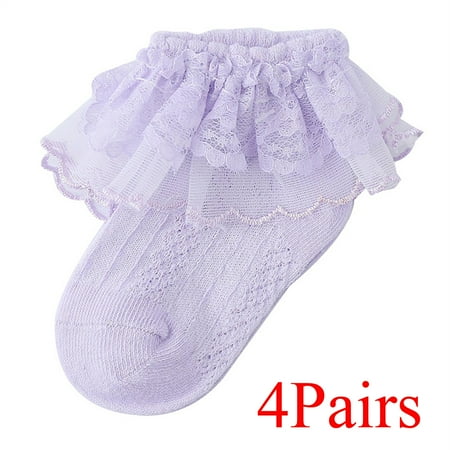 

4Pair Baby Girls Wide Frilly Lace Low Cut Ankle Cotton Socks
