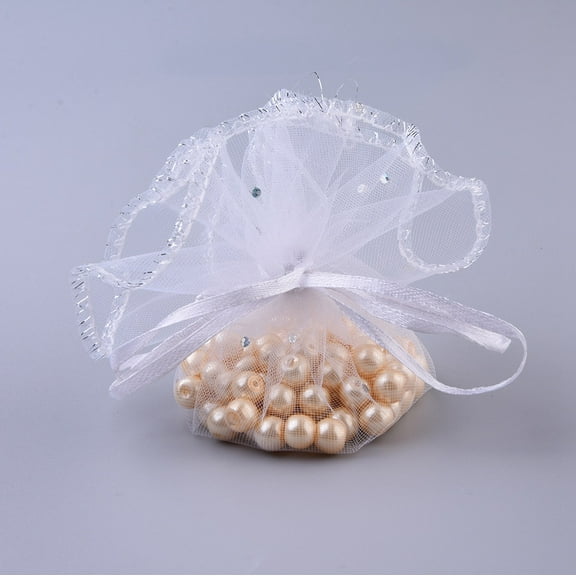 100pcs Organza Bags with Sequins Gift Bags Organza Pouches for Potpourri White 26.2cm