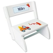 Personalized Firetruck White Flip Stool