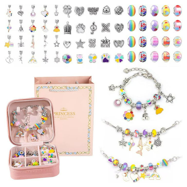 Charm Bracelet Making kit Beads for Jewelry Making kit for Girls. 500+  Pieces Variety Shapes and Colors Perfect Toys for Girls Kids Age 4-6-8-10-12