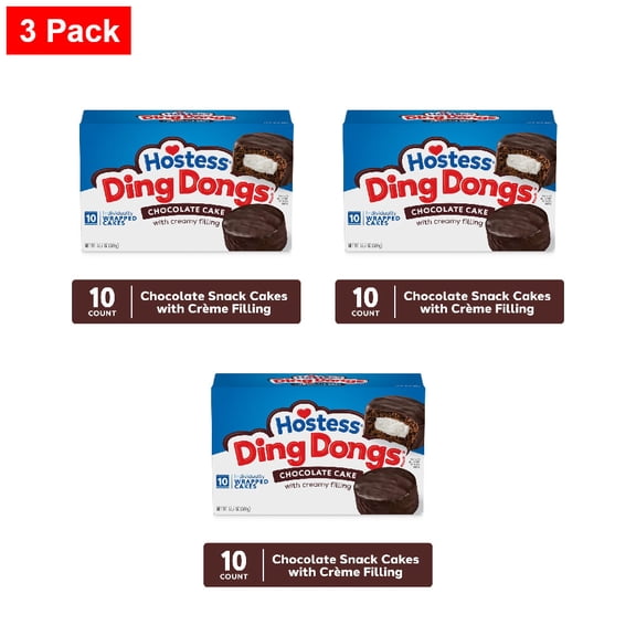 Hostess Ding Dongs Snack Cakes, Chocolate Flavor 10 count - 3 Pack