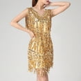 thumbnail image 5 of safuny Women's Mini Bodycon Dress Party Solid Shiny Sequins Tassels Sleeveless Elegant Slim Evening Prom Holiday Scoop Neck Trendy Dresses Gold XXL, 5 of 7